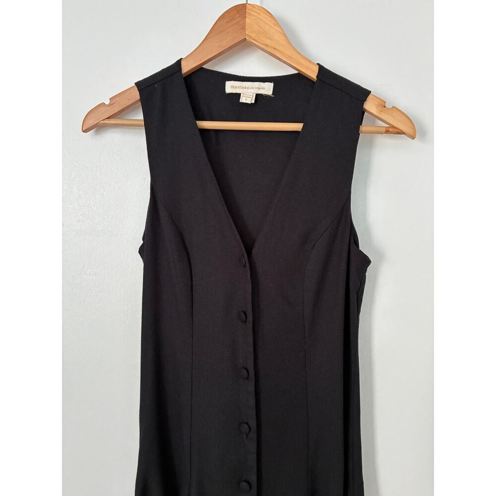 Monteau Black Sleeveless Button Front Dress Flirty Skirt Bottom 90's Size S - Picture 2 of 11